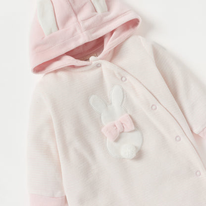 Juniors Rabbit Applique Velour Closed Feet Hooded Sleepsuit with Button Closure
