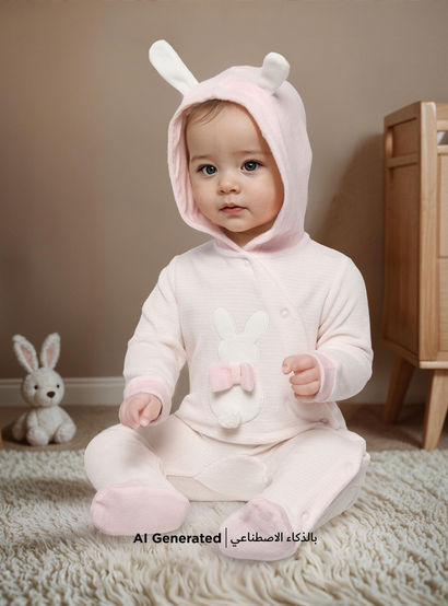 Juniors Rabbit Applique Velour Closed Feet Hooded Sleepsuit with Button Closure-baby-girls-clothing-nightwear-sleepsuits-image-5