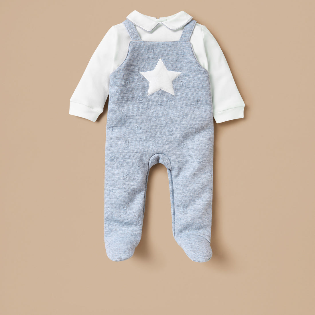 Juniors Jacquard Sleepsuit with Star Applique and Long Sleeves