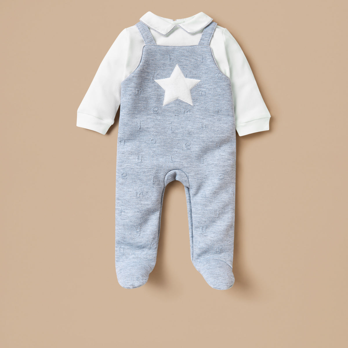 Juniors Jacquard Sleepsuit with Star Applique and Long Sleeves