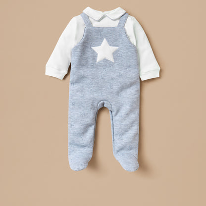 Juniors Jacquard Sleepsuit with Star Applique and Long Sleeves
