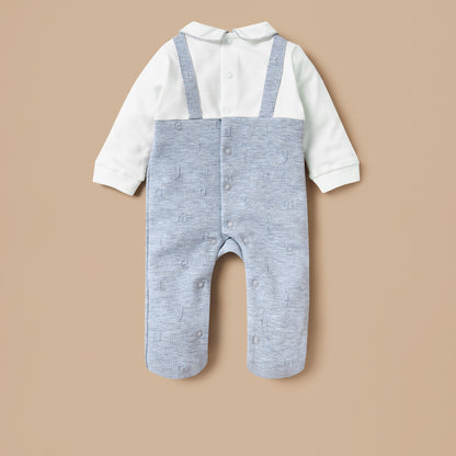 Juniors Jacquard Sleepsuit with Star Applique and Long Sleeves