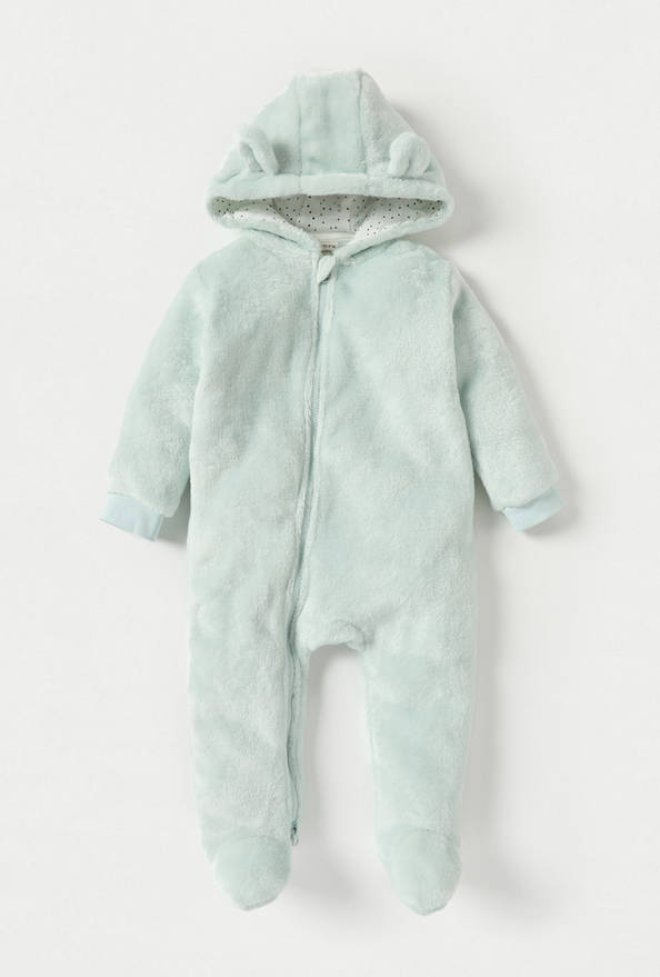 Juniors Solid Fleece Closed Feet Hooded Sleepsuit with Zip Closure and Ear Applique