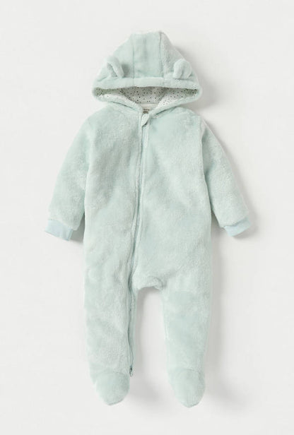 Juniors Solid Fleece Closed Feet Hooded Sleepsuit with Zip Closure and Ear Applique