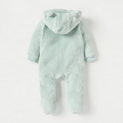 Juniors Solid Fleece Closed Feet Hooded Sleepsuit with Zip Closure and Ear Applique