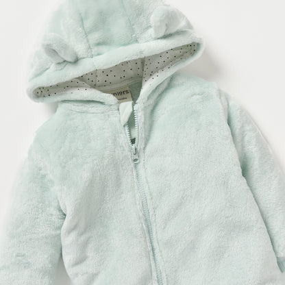 Juniors Solid Fleece Closed Feet Hooded Sleepsuit with Zip Closure and Ear Applique