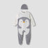 Juniors Penguin Detail Velour Closed Feet Sleepsuit with Cap - Grey / 9-12 mths