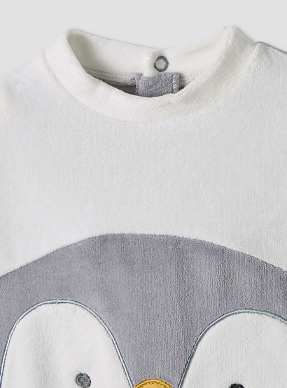 Juniors Penguin Detail Velour Closed Feet Sleepsuit with Cap-baby-boys-clothing-nightwear-sleepsuits-image-4