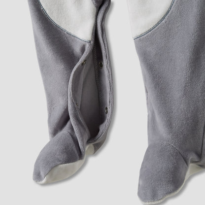 Juniors Penguin Detail Velour Closed Feet Sleepsuit with Cap