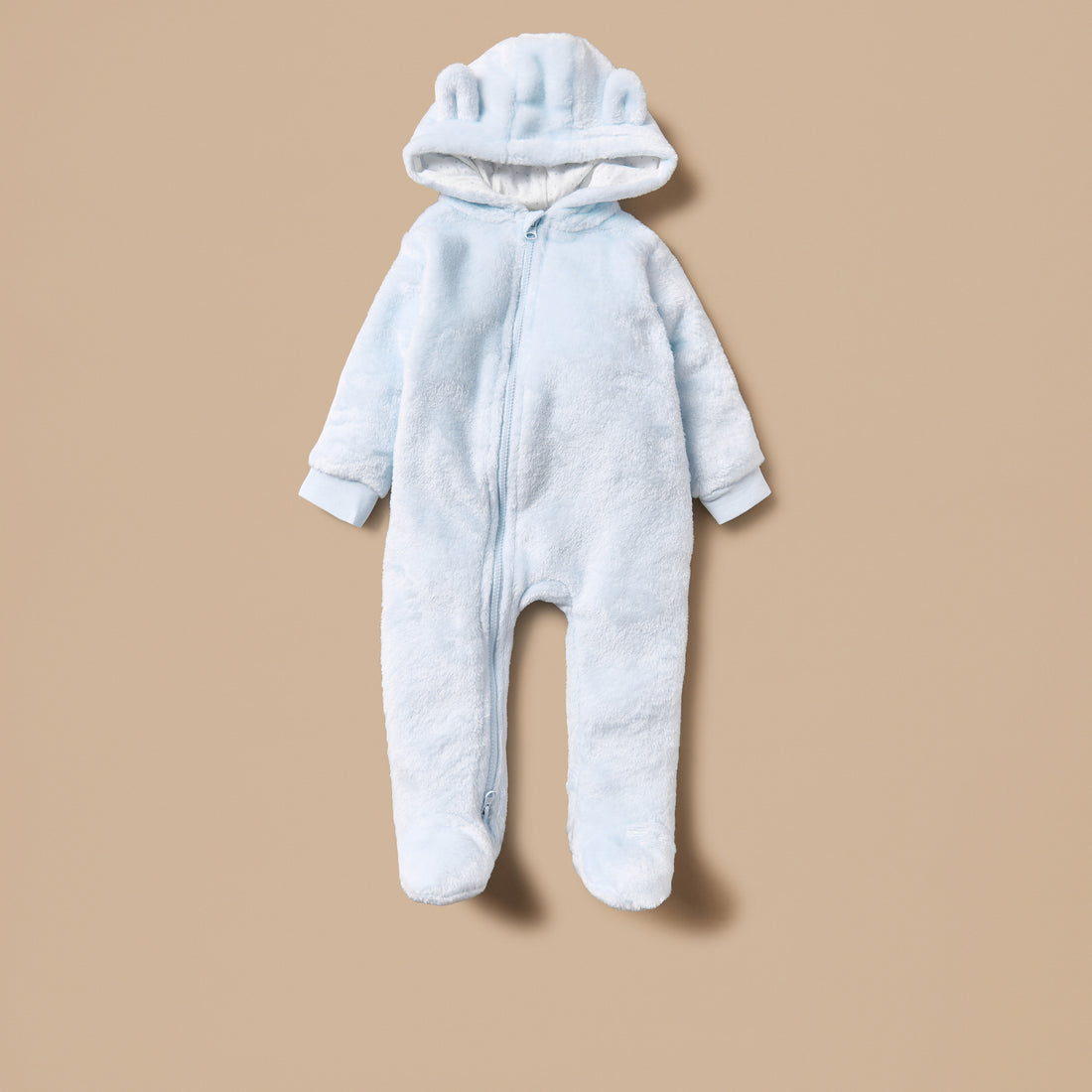 Juniors Ear Applique Closed Feet Hooded Sleepsuit with Zip Closure - Blue / 9-12 mths