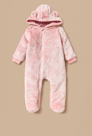 Juniors Ear Applique Closed Feet Hooded Sleepsuit with Zip Closure