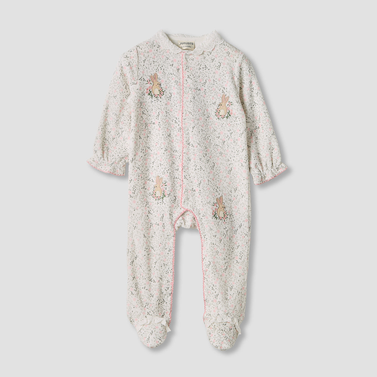 Juniors Bunny Print Velour Closed Feet Sleepsuit with Button Closure - Set of 2