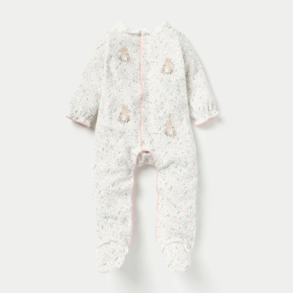 Juniors Bunny Print Velour Closed Feet Sleepsuit with Button Closure - Set of 2