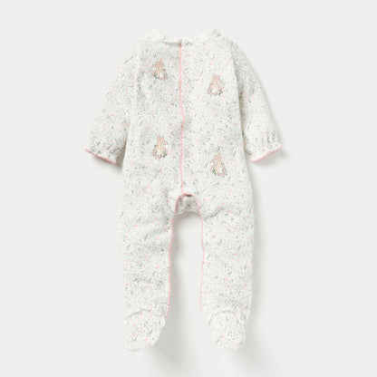 Juniors Bunny Print Velour Closed Feet Sleepsuit with Button Closure - Set of 2