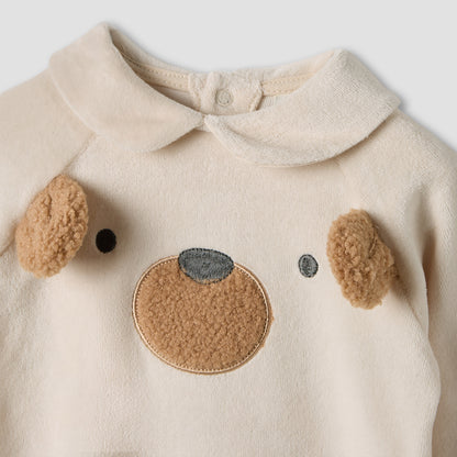Juniors Bear Print Velour Closed Feet Sleepsuit with Button Closure - Set of 2