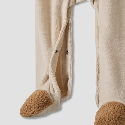 Juniors Bear Print Velour Closed Feet Sleepsuit with Button Closure - Set of 2