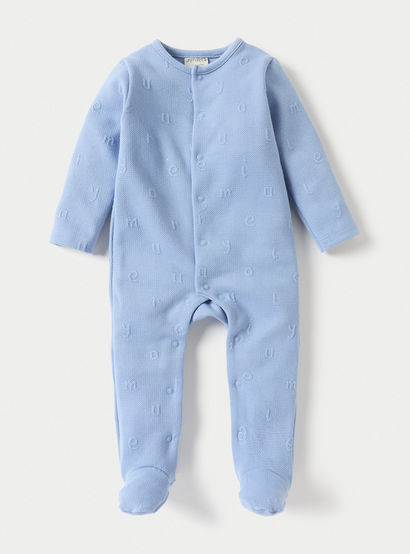 Juniors Alphabet Embossed Closed Feet Sleepsuit- with Button Closure-baby-boys-clothing-nightwear-sleepsuits-image-1