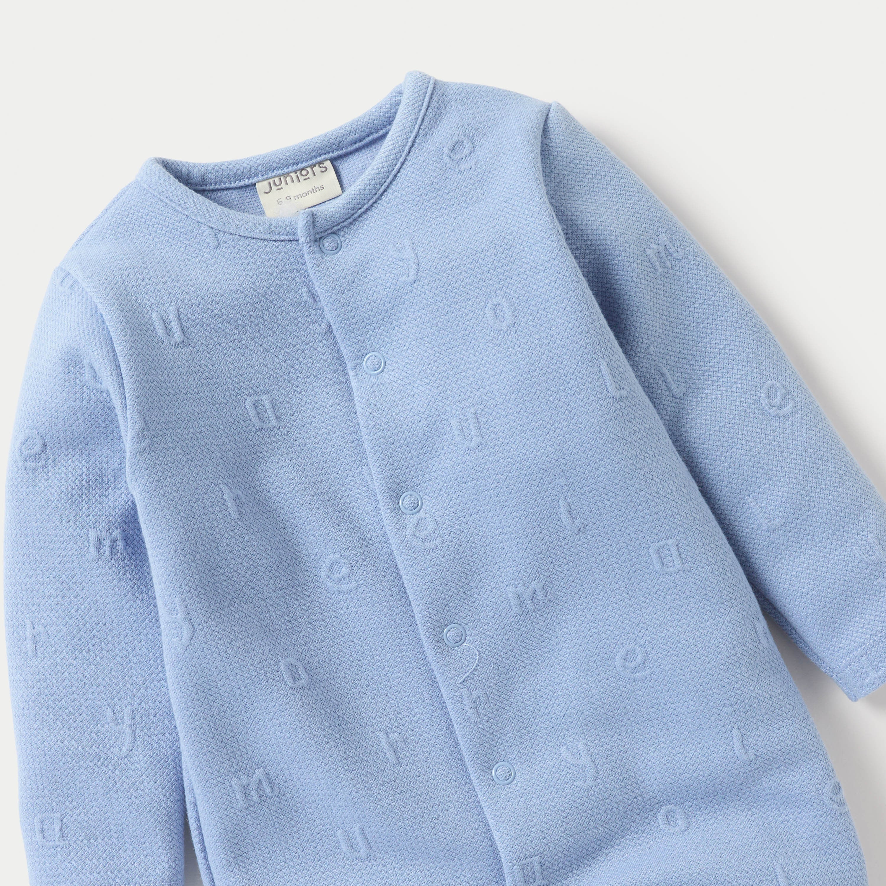 Juniors Alphabet Embossed Closed Feet Sleepsuit- with Button Closure