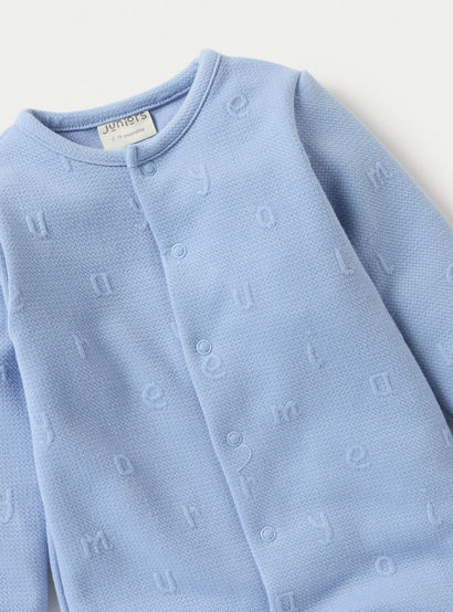 Juniors Alphabet Embossed Closed Feet Sleepsuit- with Button Closure-baby-boys-clothing-nightwear-sleepsuits-image-3