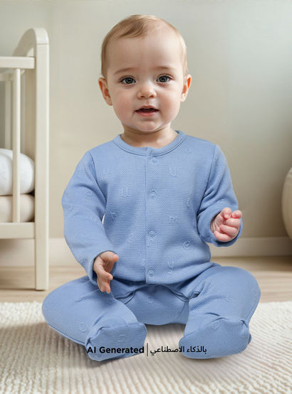Juniors Alphabet Embossed Closed Feet Sleepsuit- with Button Closure-baby-boys-clothing-nightwear-sleepsuits-image-5