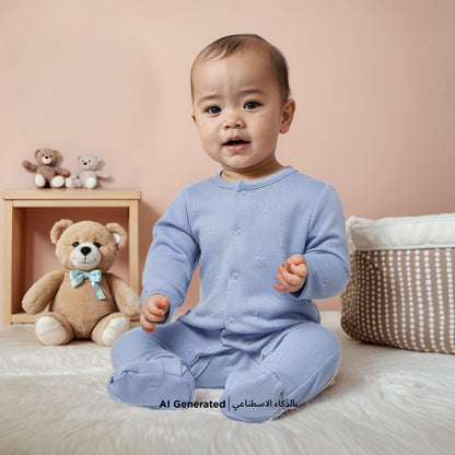 Juniors Alphabet Embossed Closed Feet Sleepsuit- with Button Closure