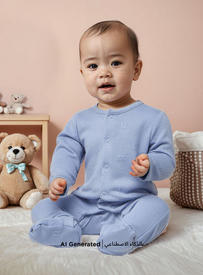 Juniors Alphabet Embossed Closed Feet Sleepsuit- with Button Closure-baby-boys-clothing-nightwear-sleepsuits-image-6