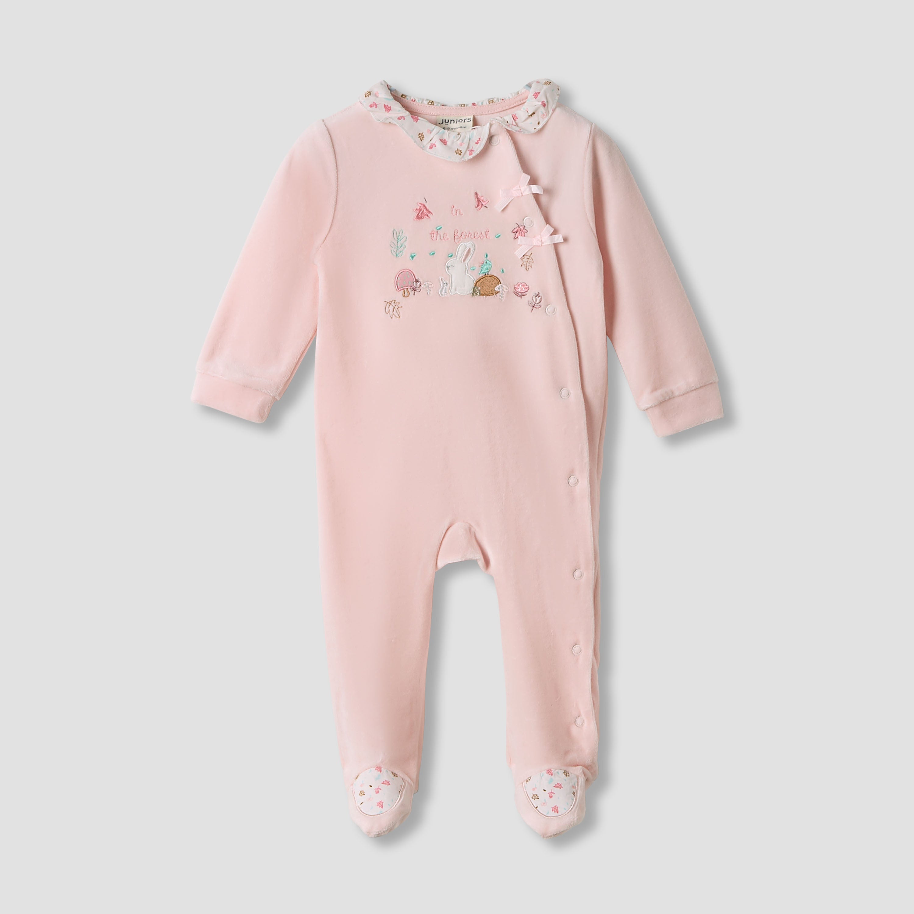 Juniors Embroidered Velour Closed Feet Sleepsuit with Cap