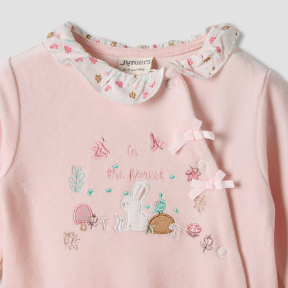 Juniors Embroidered Velour Closed Feet Sleepsuit with Cap