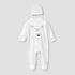 Juniors Collared Neck Sleepsuit with Beanie - Velour - Long Sleeves - White / 9-12 mths