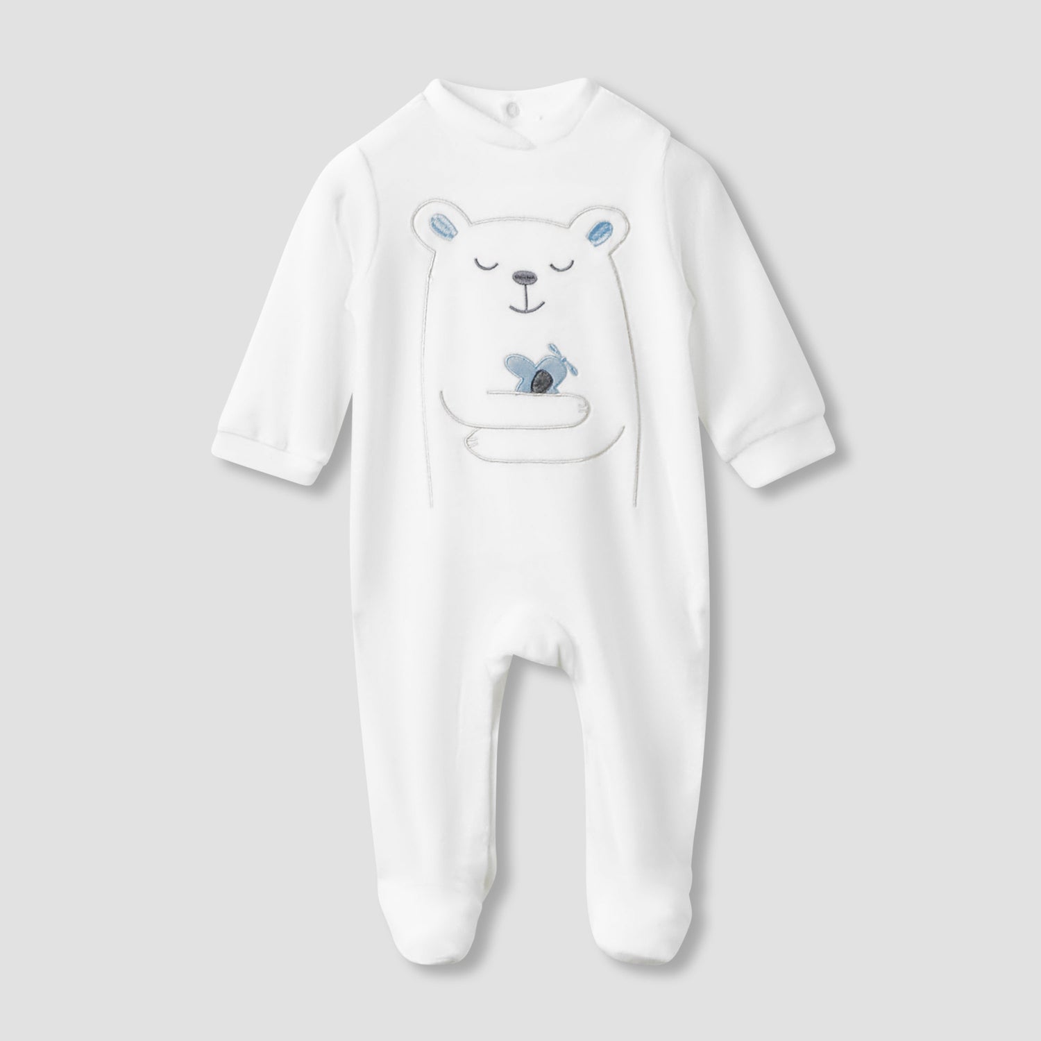 Juniors Collared Neck Sleepsuit with Beanie - Velour - Long Sleeves