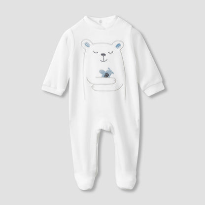 Juniors Collared Neck Sleepsuit with Beanie - Velour - Long Sleeves