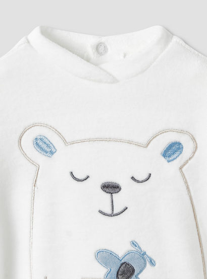 Juniors Collared Neck Sleepsuit with Beanie - Velour - Long Sleeves-baby-boys-clothing-nightwear-sleepsuits-image-4