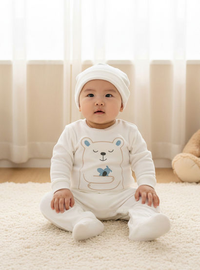 Juniors Collared Neck Sleepsuit with Beanie - Velour - Long Sleeves-baby-boys-clothing-nightwear-sleepsuits-image-7