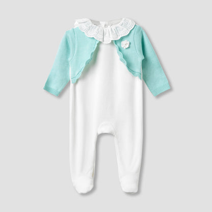Giggles Round Neck Sleepsuit with Closed Feet - Velour - Long Sleeves