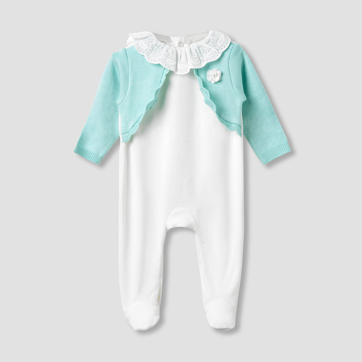 Giggles Round Neck Sleepsuit with Closed Feet - Velour - Long Sleeves