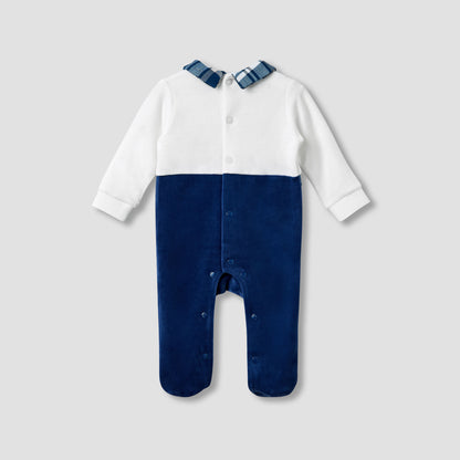 Giggles Collared Sleepsuit with Closed Feet - Velour - Long Sleeves