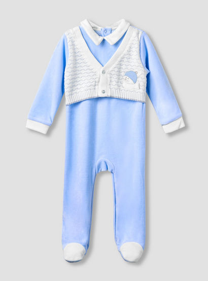 Giggles Collared Sleepsuit with Long Sleeves - Velour - Long Sleeves-baby-boys-clothing-nightwear-sleepsuits-image-1