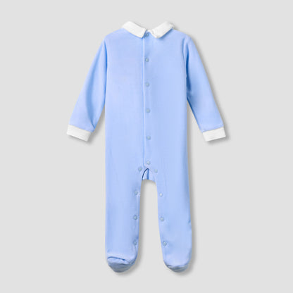 Giggles Collared Sleepsuit with Long Sleeves - Velour - Long Sleeves