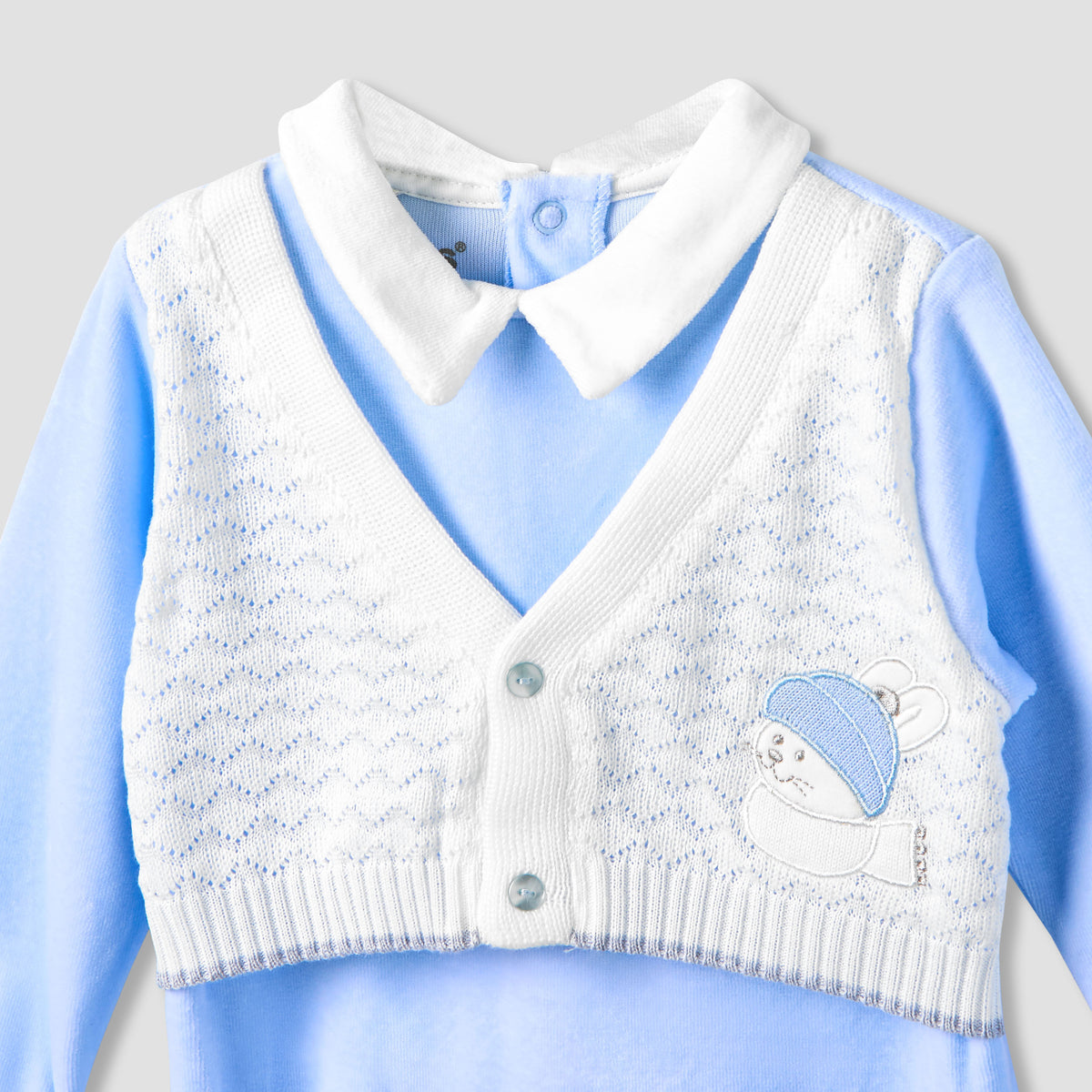 Giggles Collared Sleepsuit with Long Sleeves - Velour - Long Sleeves