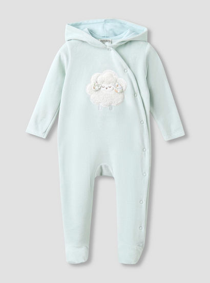Juniors Hooded Closed Foot Sleepsuit with Sheep Applique - Velour - Long Sleeves-baby-girls-clothing-nightwear-sleepsuits-image-1