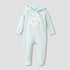Juniors Hooded Closed Foot Sleepsuit with Sheep Applique - Velour - Long Sleeves - Green / 9-12 mths