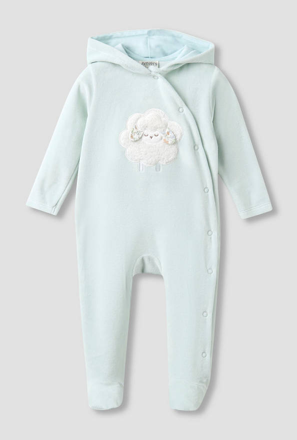 Juniors Hooded Closed Foot Sleepsuit with Sheep Applique - Velour - Long Sleeves