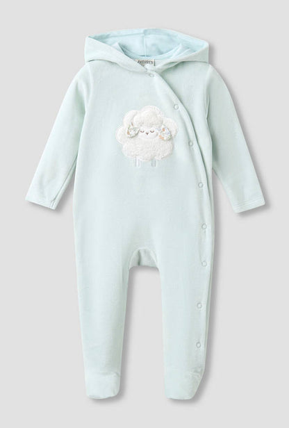Juniors Hooded Closed Foot Sleepsuit with Sheep Applique - Velour - Long Sleeves