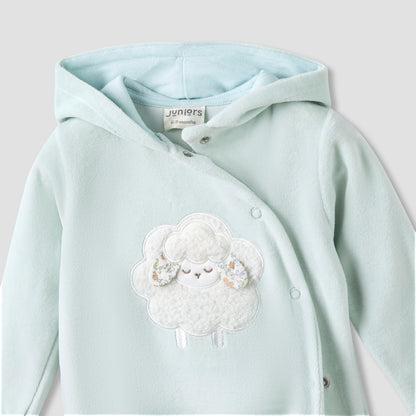 Juniors Hooded Closed Foot Sleepsuit with Sheep Applique - Velour - Long Sleeves