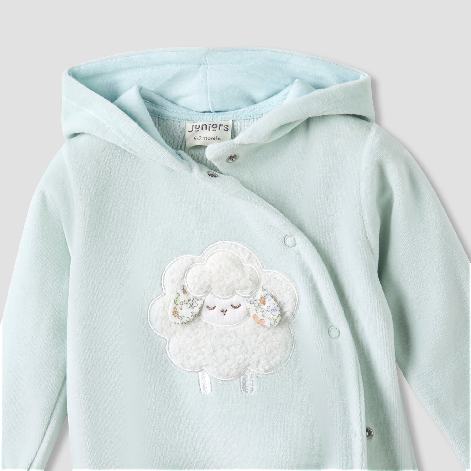 Juniors Hooded Closed Foot Sleepsuit with Sheep Applique - Velour - Long Sleeves