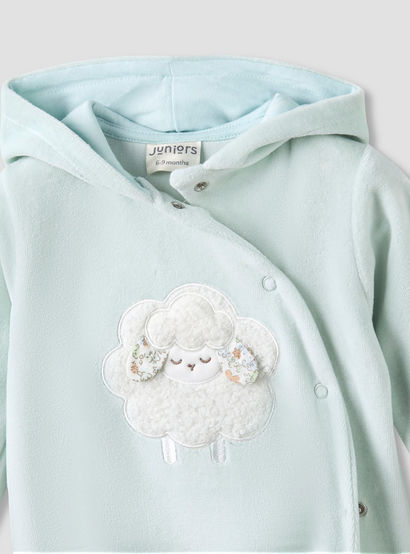 Juniors Hooded Closed Foot Sleepsuit with Sheep Applique - Velour - Long Sleeves-baby-girls-clothing-nightwear-sleepsuits-image-3