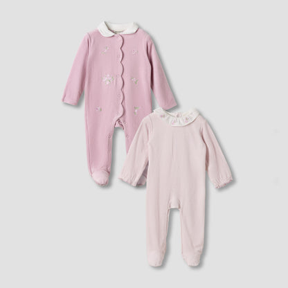Juniors Crew Neck Sleepsuit with Embroidery - Long Sleeves - Set of 2