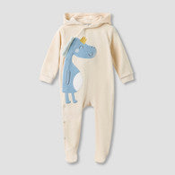 Juniors Hooded Closed Foot Sleepsuit with Dinosaur Applique - Velour - Long Sleeves-undefined-image-1