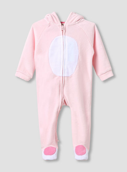 Juniors Hooded Neck Sleepsuit with Closed Feet - Velour - Long Sleeves-baby-girls-clothing-nightwear-sleepsuits-image-1