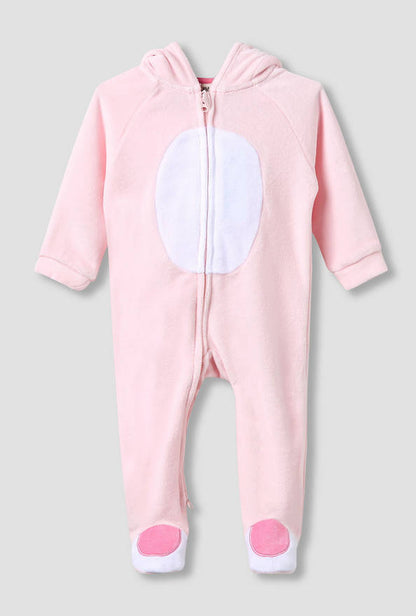 Juniors Hooded Neck Sleepsuit with Closed Feet - Velour - Long Sleeves